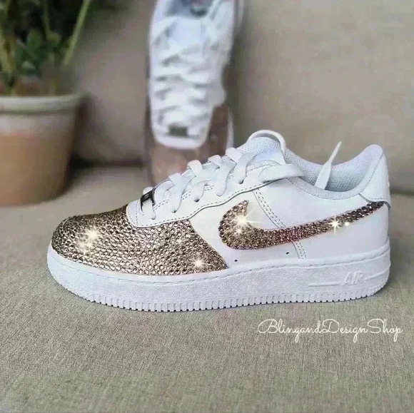 Custom bling Nike Air Force 1 with pink rhinestone crystals Women's Shoes - Picture 6 of 13